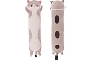 hitoshe Long Cat Plush Pillow, Cat Stuffed Animals Body Pillow Long Throw Sleeping Pillow Kitten Plush Hugging Pillow Toy for Kids (Gray, 19.68 inch)