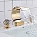 Rozin Bathroom Waterfall Spout Basin Faucet 2 Crystal Deco Knobs Tub Filler Tap Gold Polished
