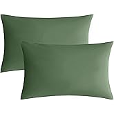JELLYMONI Pillowcases Standard Set of 2 Cotton Envelope Pillow Covers Green 20×26in Bed Pillow Cases 100% Washed Cotton Soft Breathable (Pillows are not Included)