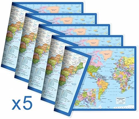 NewSpaceView Classic United States USA and World Desk Map, 2-Sided Print, 2-Sided Sealed Lamination, Small Poster Size 11.5 x 17.5 inches (5 Desk Maps)