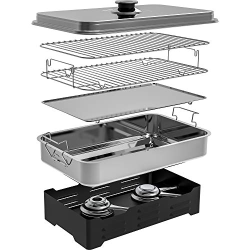 BROWIN® Edelstahl Tischräucher-Set mit Thermometer 330010 |inkl. Holzhackschnitzel | Tischräucherofen | Fisch & mehr Grillen und Räuchern | Camping-Zubehör