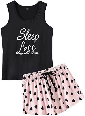 VENTELAN Pajamas Women Summer Sleep Vest Cute Heart Sleepwear Soft Cool PJ Set