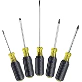 Klein Tools 85445 Screwdriver Set, Slotted, Phillips and Square Tip Drivers, Non-Slip Cushion Grip, 5-Piece