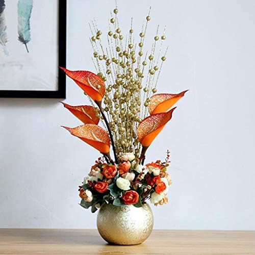 JHDPH3 Artificial Orchid Flower Arrangements with Porcelain Vase, Artificial Bonsai Centerpiece Decoration, Plastic Flowers (Color : Orange)