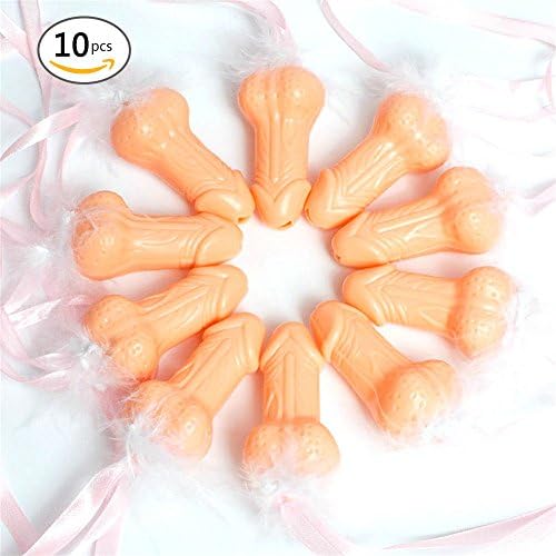V2eshop 10pcs Bachelorette Party Henparty Dick Whistles Pink Ribbon White Feather Pecker
