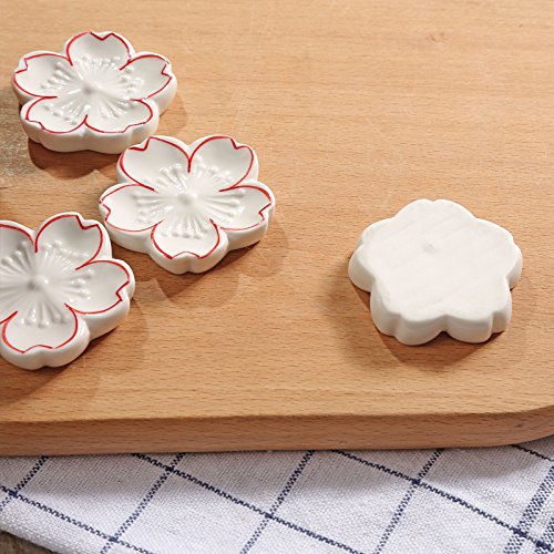 CHOOLD Elegant Cherry Blossom Ceramic Chopsticks Rest Rack Dinner Spoon Stand Knife Fork Holder,Sakura Chopsticks Stand(Set of 6) - Thumbnail 5