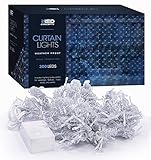 LED Concepts 300-LED Curtain String Icicle Fairy Lights with 8 Lighting Modes – UL Listed Power Supply, White