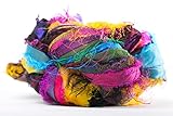 Darn Good Yarn Tibet Jewels Premium Sari Silk Multicolor Ribbon Yarn | Beautiful Handmade Sari Silk Yarn for Knitting, Crocheting, Weaving, Spinning or Gift Wrapping | 100 gram, 130 Feet