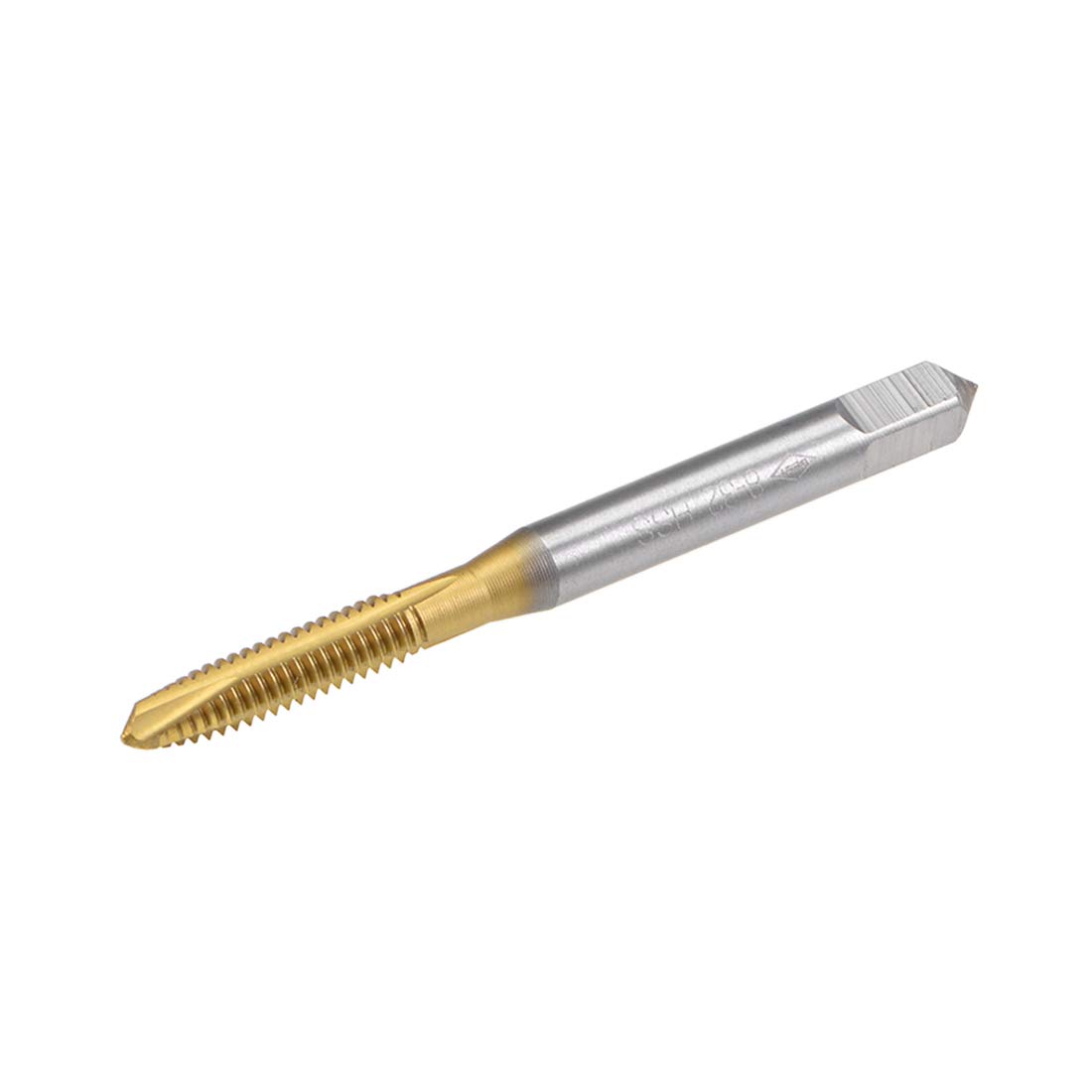 sourcing map Spiral Point Plug Threading Tap UNC 8-32 Thread, Ground Threads H2 3 Flutes, High Speed Steel HSS 6542, Titanium Coated, Round Shank with Square End