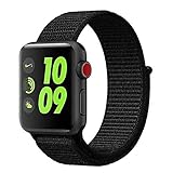 VATI Watch Sport Loop Band Nylon Loop, Hook and Loop Fastener Adjustable Wrist Lightweight Breathable Nylon Replacement Band for Apple Watch Nike+, Series 3/2/1, Sport, Edition (42MM, Dark Black)