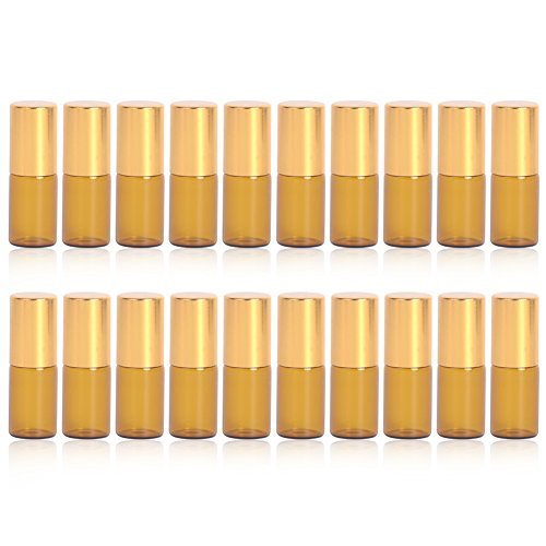 Essential Oil Roller Bottles - 3 Ml Glass Mini Amber Stainless Steel Roller Bottles （Pack of 20） Including 1 Free Heart Bag By MUB - Thumbnail 3