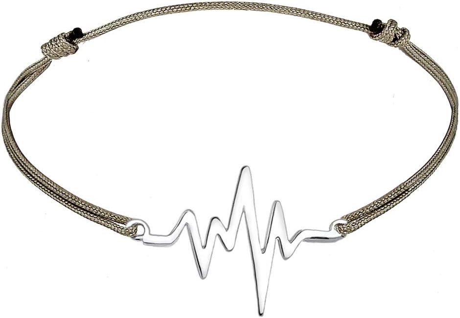 ElliWomen Heartbeat Heart Textile Trend 925 Sterling Silver Bracelet of Length 16cm