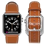 Band for Apple Watch 38mm, Guangzhi Genuine Leather Wrist Staps Replacement Band with Square Buckle Clasp for iWatch Series 1 / 2 / 3, Sport, Edition,38mm,Brown