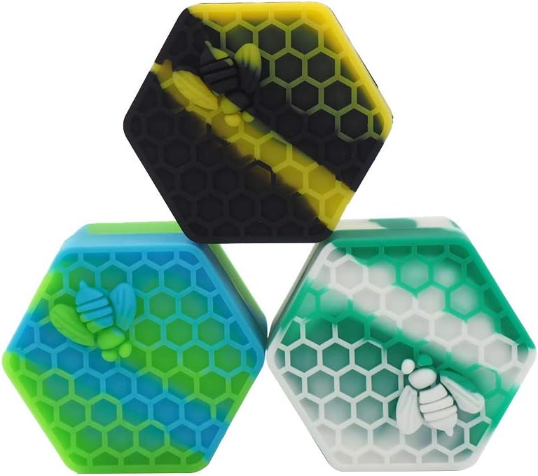 TOPJAR 3Pcs Silicone Honeybee 26ml Wax Container Non Stick Food Grade Multi Use Hexagon Oil Storage Jar Assorted Color