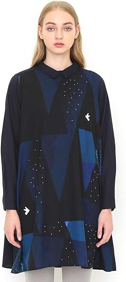 Amazon グラニフ Graniph ドビー オックスフォード シャツ ワンピース スターリーナイト バンティング ネイビー レディース Lady F G109 G112 ワンピース チュニック 通販