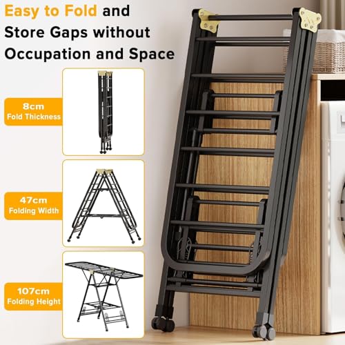 Foldable Clothes Drying Rack, 3 Tier Laundry Dry Rack Height Adjustable Clothes Hanger Stand Drying Racks, Laundry Drying Rack Stand for Sheets Towels & Clothing