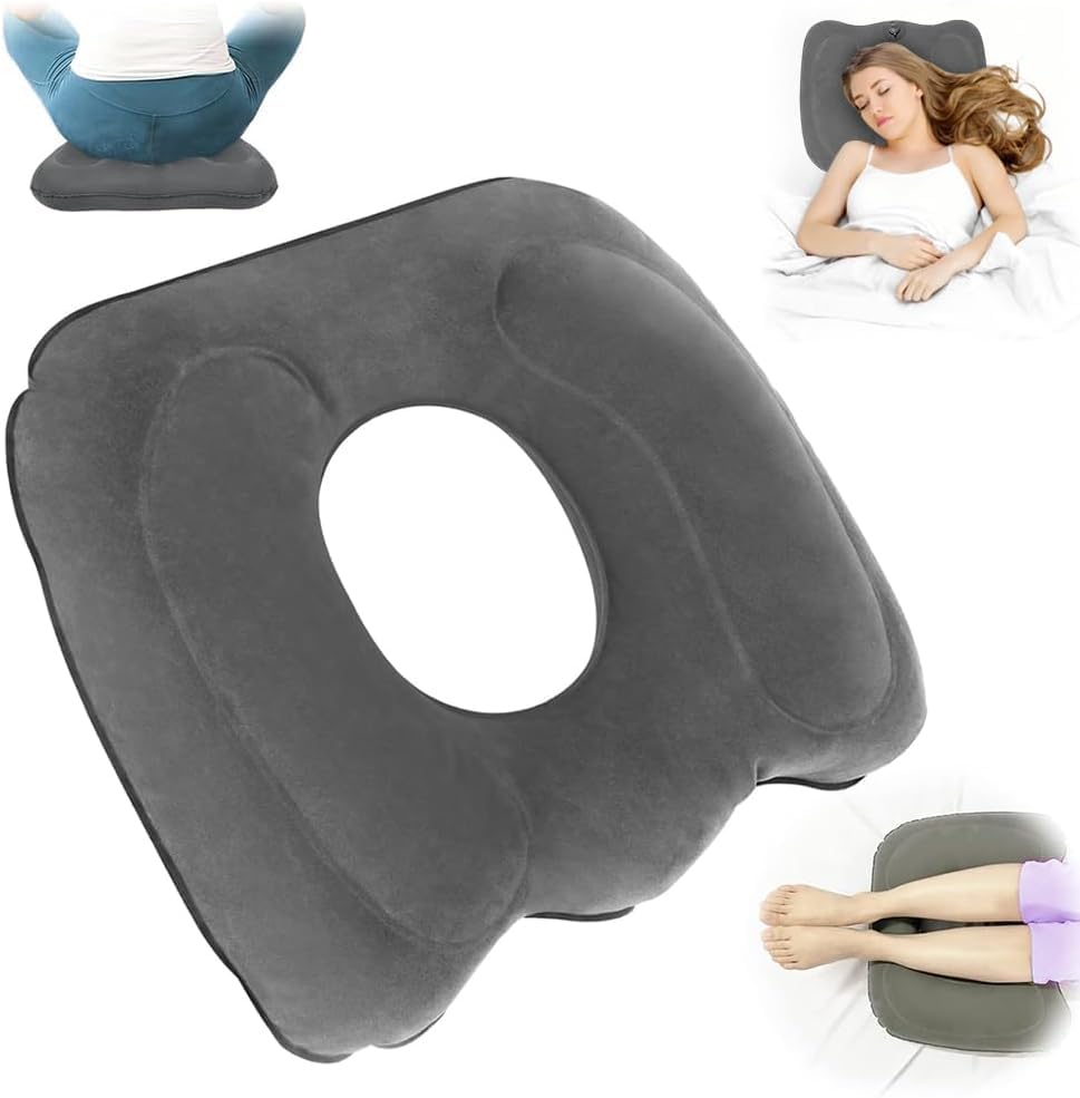 Wenrecu Donut Cushion, Inflatable Seat Cushion, Portable Donut Pillow, Breathable Hemorrhoid, Ring for Pressure Relief Hemorrhoid, Pressure Sores (Grey) (Grey)