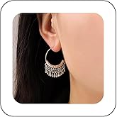 Vacaonio Boho Ethnic Circle Hoop Earrings Gypsy Dangle Earrings Silver Chandelier Earrings Tribal Gypsy Circle Earrings Tribal Indian Earrings Jewelry for Women