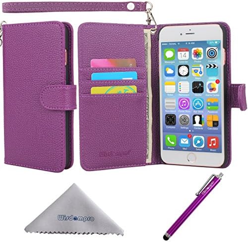 Wisdompro iPhone 7 Plus case, iPhone 8 Plus Case, PU Leather Protective Folio Flip Wallet Case with Multiple Card Slots for 5.5 Inch Apple iPhone 7 Plus, 8 Plus -W/Wrist Lanyard (Purple)
