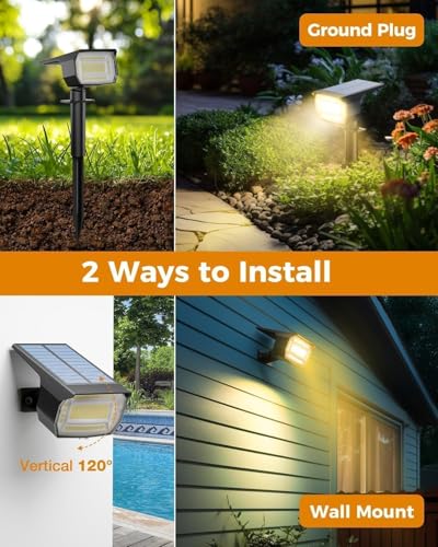 btfarm Set of 8 Solar Outdoor Spotlights, 72 LED Waterproof IP65, Solar Light with 3 Lighting Modes, 120° Adjustable Solar Outdoor Spotlight for Garden, Pathway, Pathway, Warm White