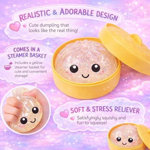SLEEPHEAD®12PCS Glitter Dumpling Squishy, Mini Real Bun Dumplings Stress Relief Set Pack Box, Crazy Fun Balls Toys Fidget Cute Sensory for Anxiety Relief Toy Hand Relax, Birthday Gifts