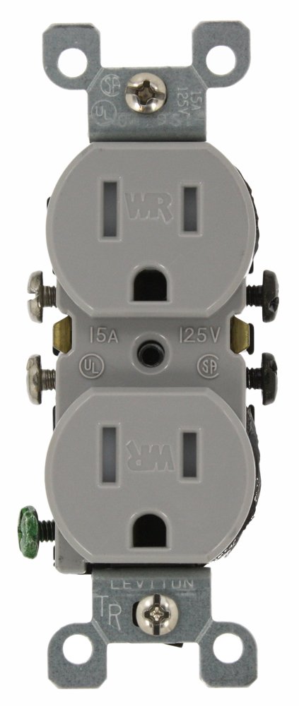 Leviton W5320-T0G 15 Amp, 125 Volt, Weather and Tamper Resistant, Duplex Receptacle, Grounding, Side and Quickwire, Gray