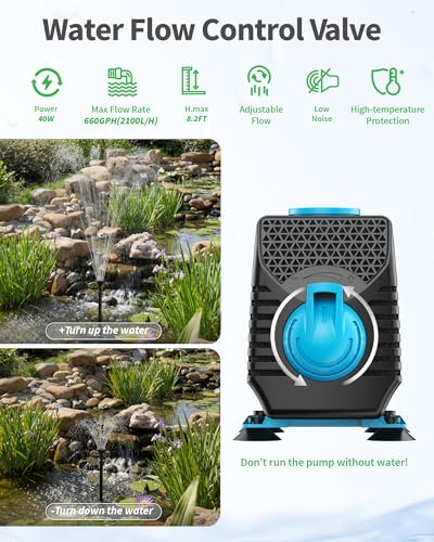 POPOSOAP Solar Pond Fountain with RGB Lights - Submersible Pump 40W, Flow 2100L/h, Adjustable Height and Flow Rate for Day & Night Decoration and Improving Water Quality
