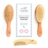Baby Hair Brush & Detangler Comb Set | Natural Soft Goat Hair Bristles | For Newborns/Toddlers, Girls/Boys and Curly Hair | Cradle Cap or Kids Dandruff Solution | Perfect Baby Shower & Registry Gifts