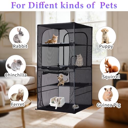 Catio Outdoor Cat Enclosure Window 61.4" H Large Cat Cage with Perches 4 Tiers Cat Patio Playpen Kitten Kennel for Multiple Indoor Cats