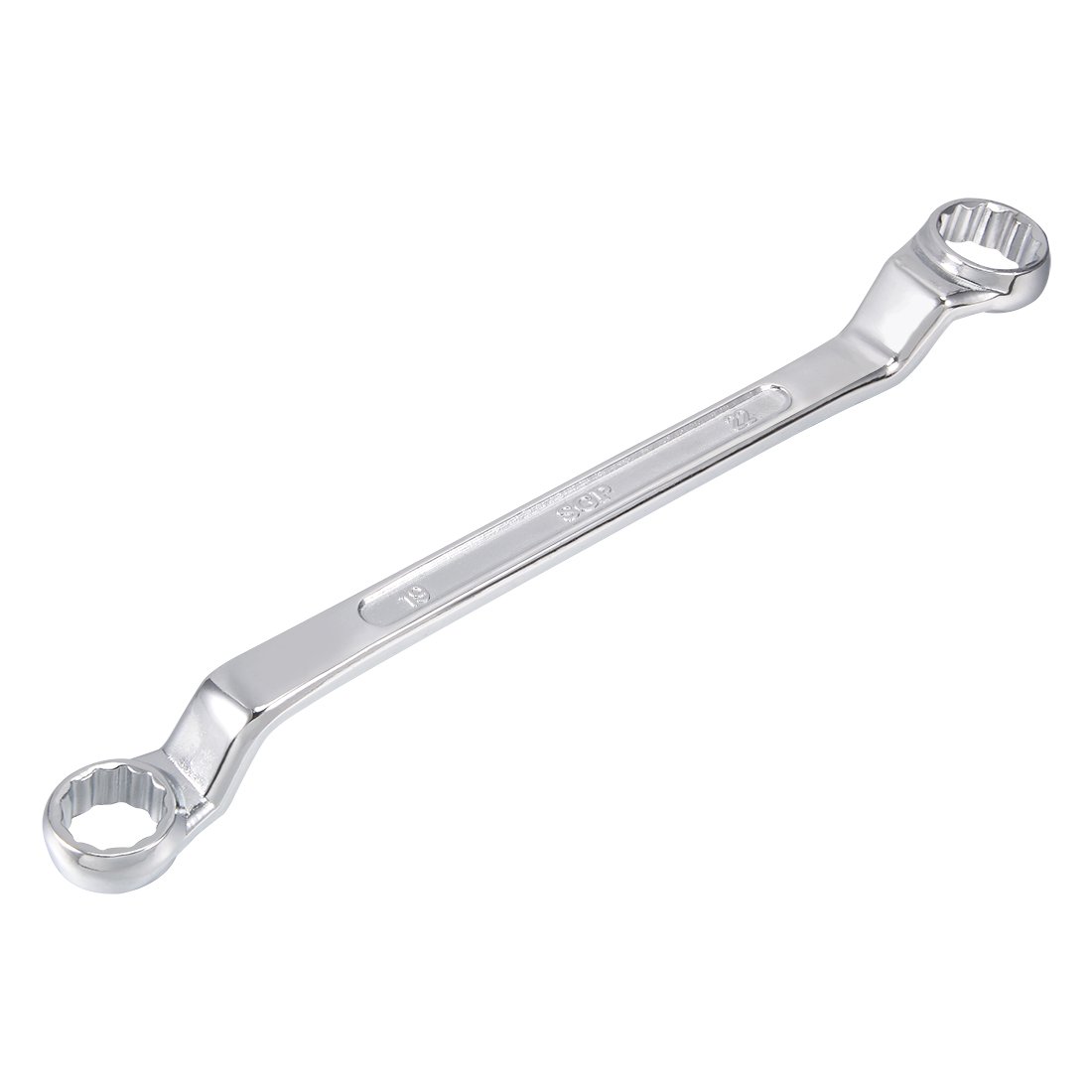 sourcing map 19mm x 22mm Metric 12 Point Offset Double Box End Wrench Chrome Plated, Cr-V Steel