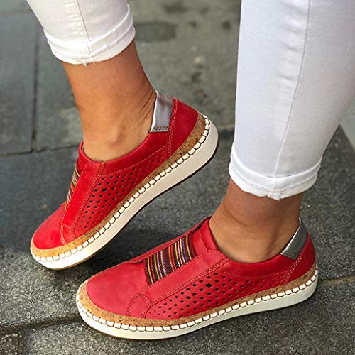 image for TnaIolral Women Casual Hollow-Out Shoes Round Toe Slip On Flat with Sn