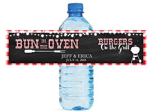 100 Bun In the Oven Burgers On The Grill Baby Shower BBQ Baby Q Water Bottle Labels Easy to Use - Thumbnail 5