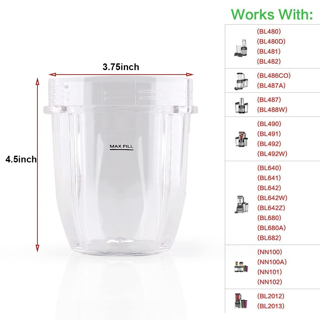Anbige Replacement Parts Cups,Compatible with Ninja Blenders BL480 BL450 BL640 BL490 BL680 NN100 BL682 BL450 BL2012 CT640 CT800 BN400 CL401A SS100 BN750(12oz)