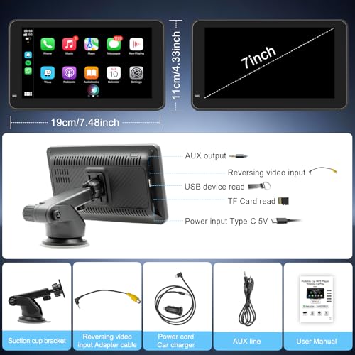 Wireless Car Radio, Wireless A-pple Carplay & Android Car Portable, 7 Inch HD Stereo Car HD Touch Screen, Car Radio with Mirror Link, GPS Navs, Bluetooth, Voice Control, FM, Plug & Play Car Play
