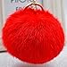 Cy3Lf Gold Plated Keychain Cute Genuine Rabbit Fur Ball Pom Pom Keychain for Car Key Ring Handbag Tote Bag Pendant Charm RED