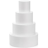Hedume Set of 4 Round Foam Cake Dummies, 4 Tiers of 4" 6" 8" 10" White Dummy Cake Rounds, Cake Dummy Tier Set for Decorating, Crafts, Baking Displays, Wedding Cake Design, Birthday Cakes, Parties