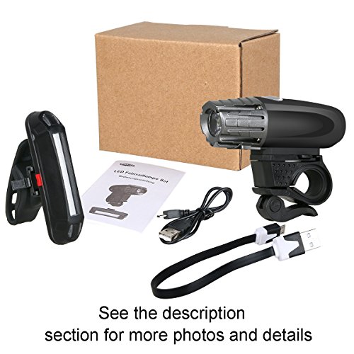 Bike Light - USB Rechargeable Bicycle Light Set - Super Bright LED Headlights and Tail Lights for Mountain Bike and Road Bike Cycling?Safety - Fits for Hybrid, Road, MTB for Night Sports
