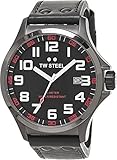 TW Steel Pilot Watch - Grey Dial Date TW Steel Watch Mens - Grey Leather Band 48mm Stainless Steel Plated Titanium Watch TW421