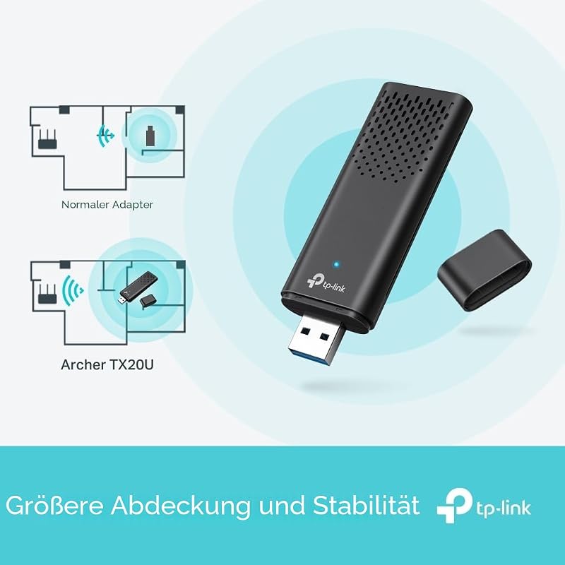 Archer TX20U WLAN Stick Für PC, 𝐖𝐢𝐅𝐢 𝟔 AX1800 Dual Band, nur Kompatibel mit Windows 11/10, USB 3.0, MU-MIMO, OFDMA, WPA3-Verschlüsselung