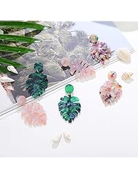 Sllaiss 3 Pairs Palm Leaf Acrylic Earrings for Women Drop Dangle Statement Earrings Bohemian Resin Jewelry