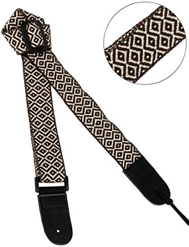 Jacquard Weave Hootenanny Style Electric Guitar Strap Acoustic Strap Bass Strap Ukulele Strap with Tie, Leather Ends C11