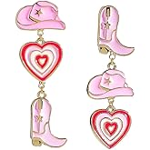 Western Cowgirl Dangle Earrings, Vintage Pink Boot Hat and Heart Design, Durable Hypoallergenic Cowboy Jewelry for Women, Perfect for Casual Outfits, Parties & Rodeo Events