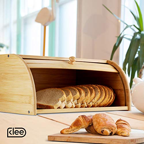 Klee Bamboo Bread Box For Kitchen Counter Rolltop Breadbox