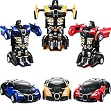 Tatuo 3 Pieces Robot Car Toy 2 in 1 Deformation Car for Kids Boys Playing Christmas Birthday Gifts (Blue Yellow and Red)