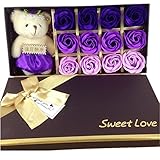Mr.Pro 12 Flora Scented Bath Soap Rose Flower with Baby Bear Doll, (Preservative Free) Plant Essential Oil Soap, Gift for Anniversary/ Birthday/ Wedding/ Valentine’s Day/ Mother’s Day (12 Purple)