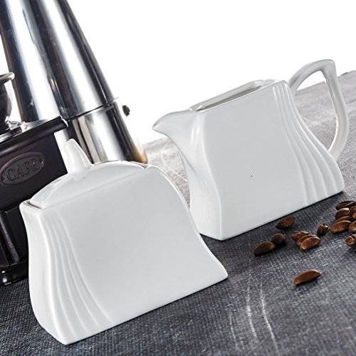 Malacasa, Series Amparo, 3-Piece Ivory White Porcelain Ceramic Sugar and Creamer Set Serving for Coffee and Tea of Milk Jug and Sugar Pot (with Lid) - Thumbnail 5