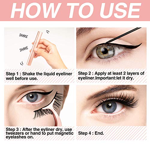 MUSCCCM Magnetic Eyeliner and 5 Pairs of Waterproof Magnetic Eyelashes Comes with Applicator Easy and Long Lashes are Best Choice for Novice,Suitable for Wearing to Attend Ceremony Feast Party