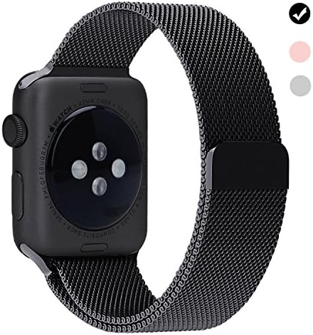 Replacement 42mm Band for Apple Watch Stainless Steel Strap Bracelet for iwatch Series 1 2 3 with Magnetic Clasp-Black