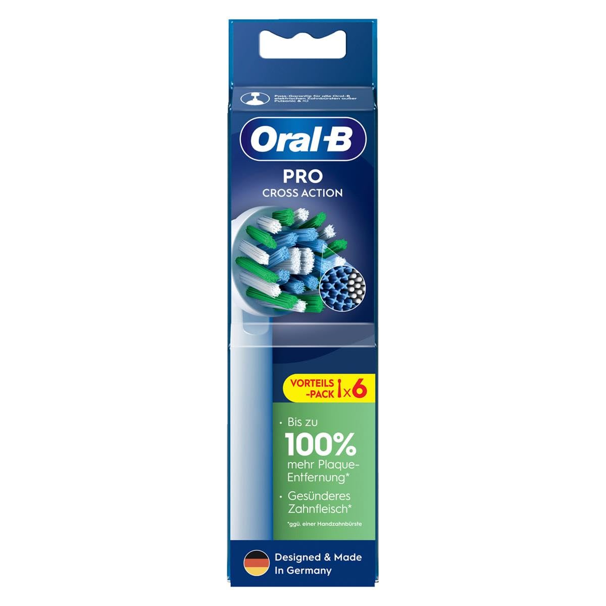 Oral-B Pro CrossAction Electric Toothbrush Brush, Pack of 6, Superior Teeth Cleaning with Innovative X-Shaped Bristles, Original Oral-B Toothbrush attachment, made in Germany, white