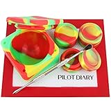Pilot Diary Wax Carving Kit Large Silicone Jar Containers 37ml (1) + Standard Silicone Jar (3) + Stainless Steel Wax Carving Tool (1) + Nonstick Wax Mat 5.5″ x 4.5″(1) - Red/Green/Yellow
